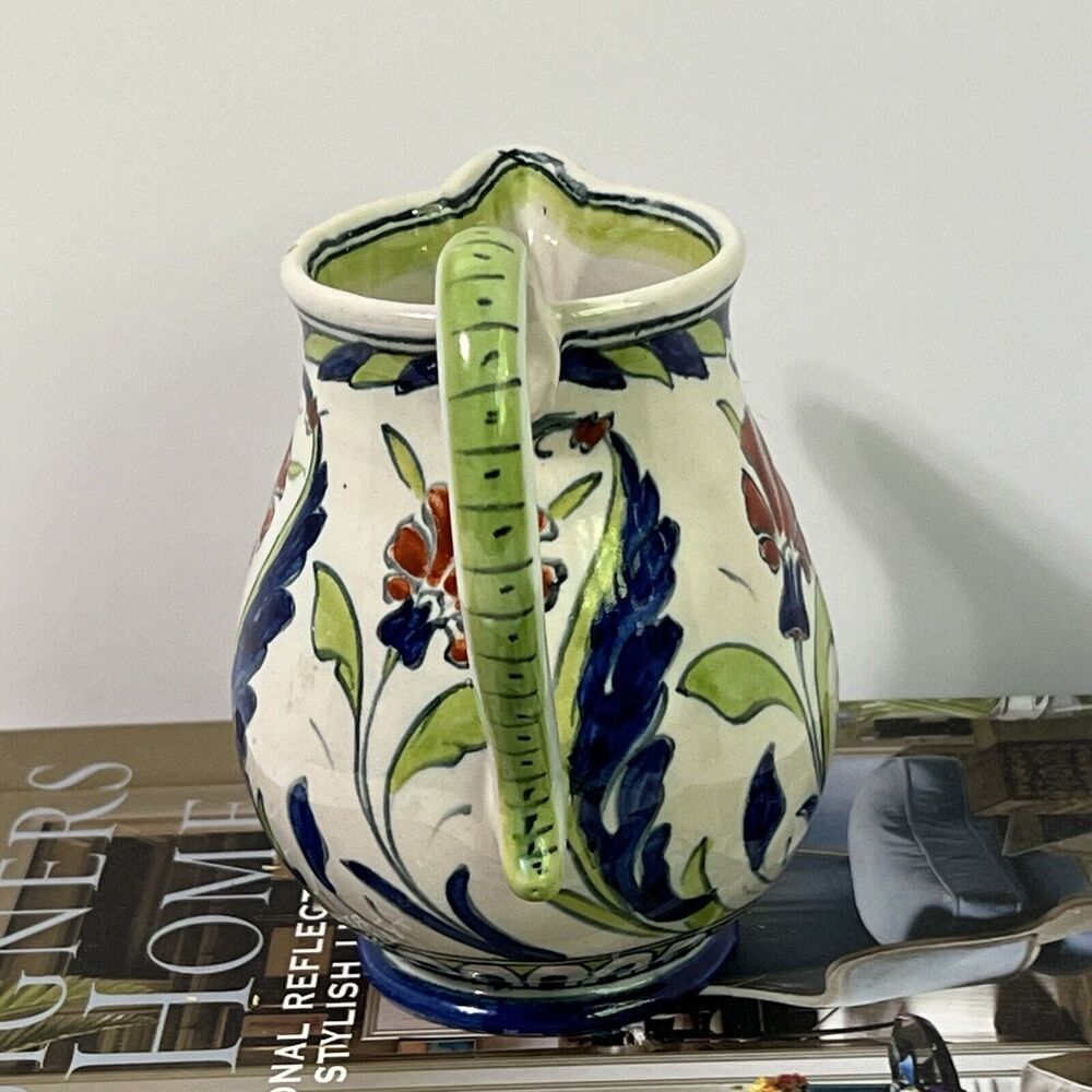 Vintage Floral Italian Ceramic Bud Vase With Handle Multi Flowers Artist Signed - Picture 13 of 16